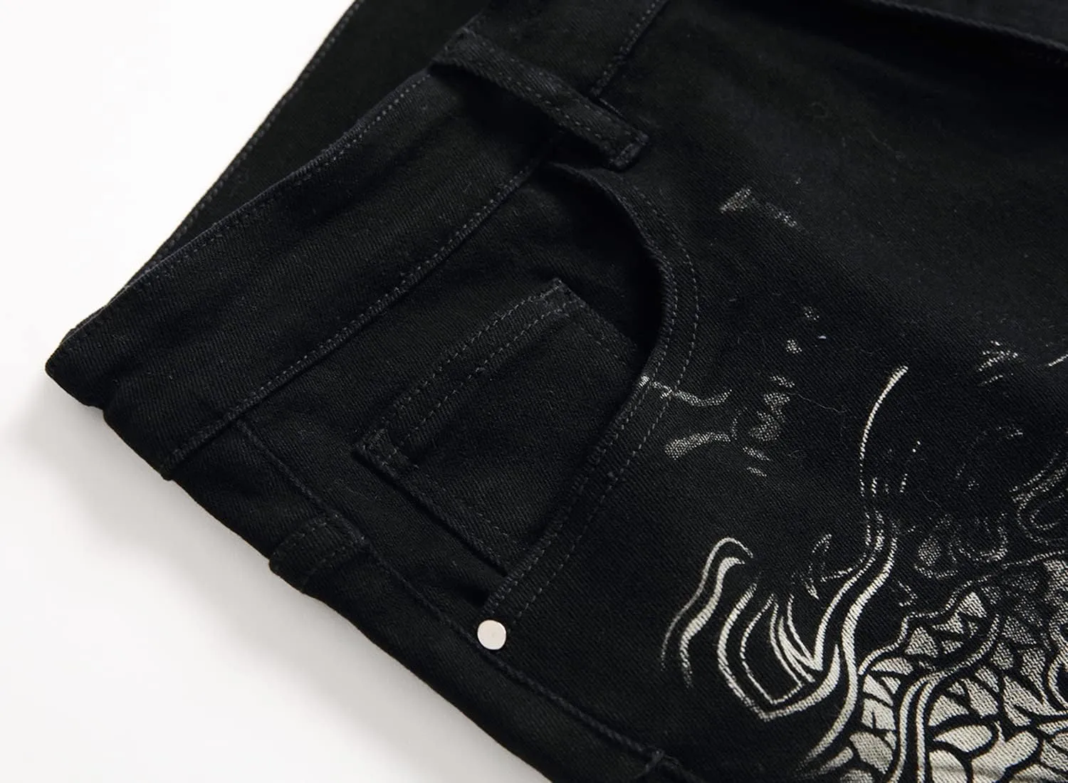 Men's Jeans Skinny Trendy Dragon Print Stretchy Fashion Hip Hop Straight Leg Jean Pants Size 28-38