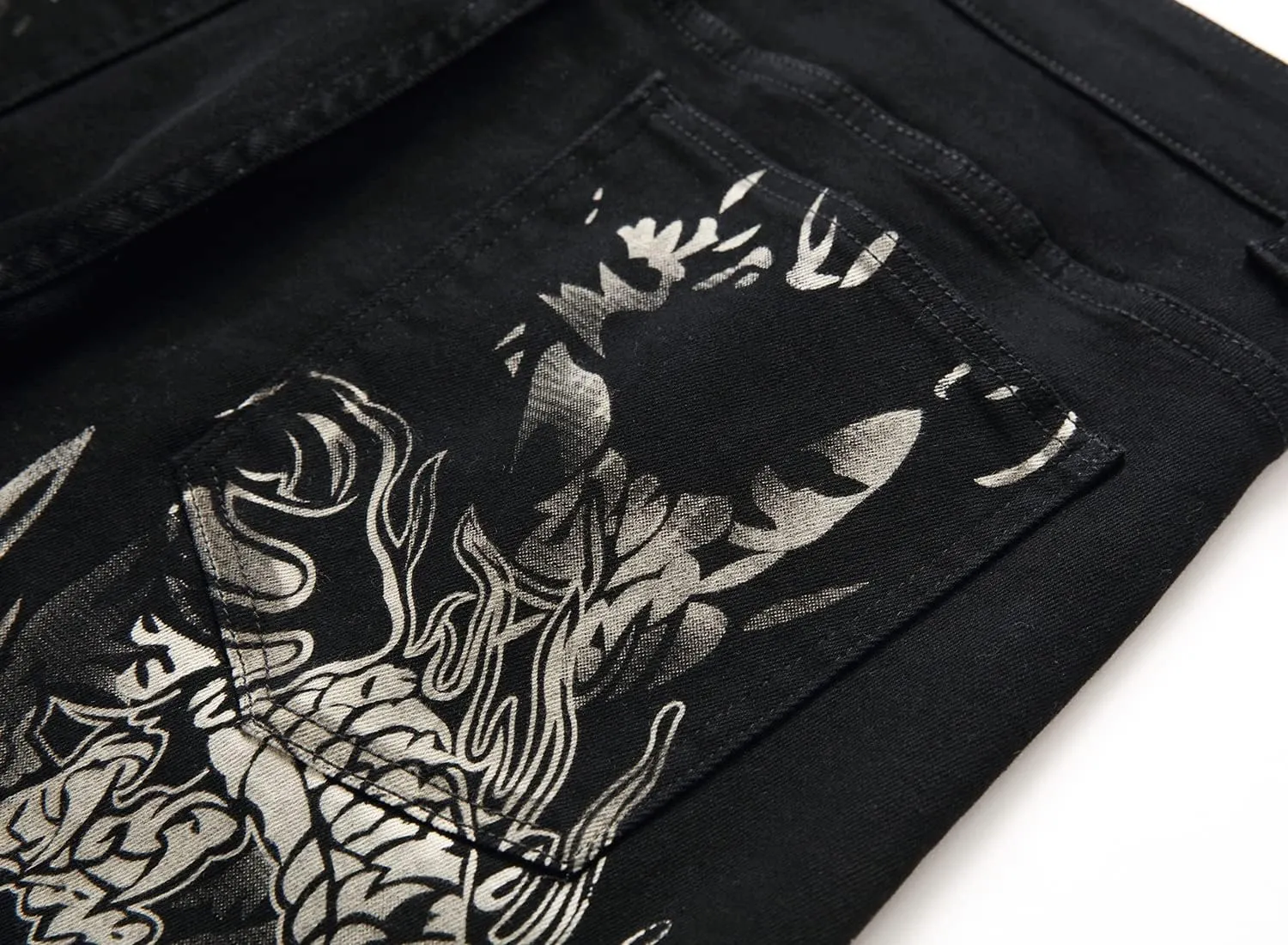 Men's Jeans Skinny Trendy Dragon Print Stretchy Fashion Hip Hop Straight Leg Jean Pants Size 28-38