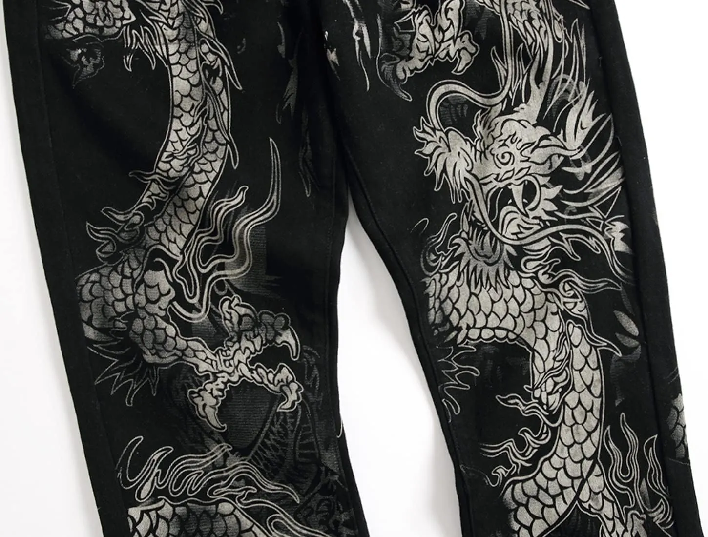 Men's Jeans Skinny Trendy Dragon Print Stretchy Fashion Hip Hop Straight Leg Jean Pants Size 28-38