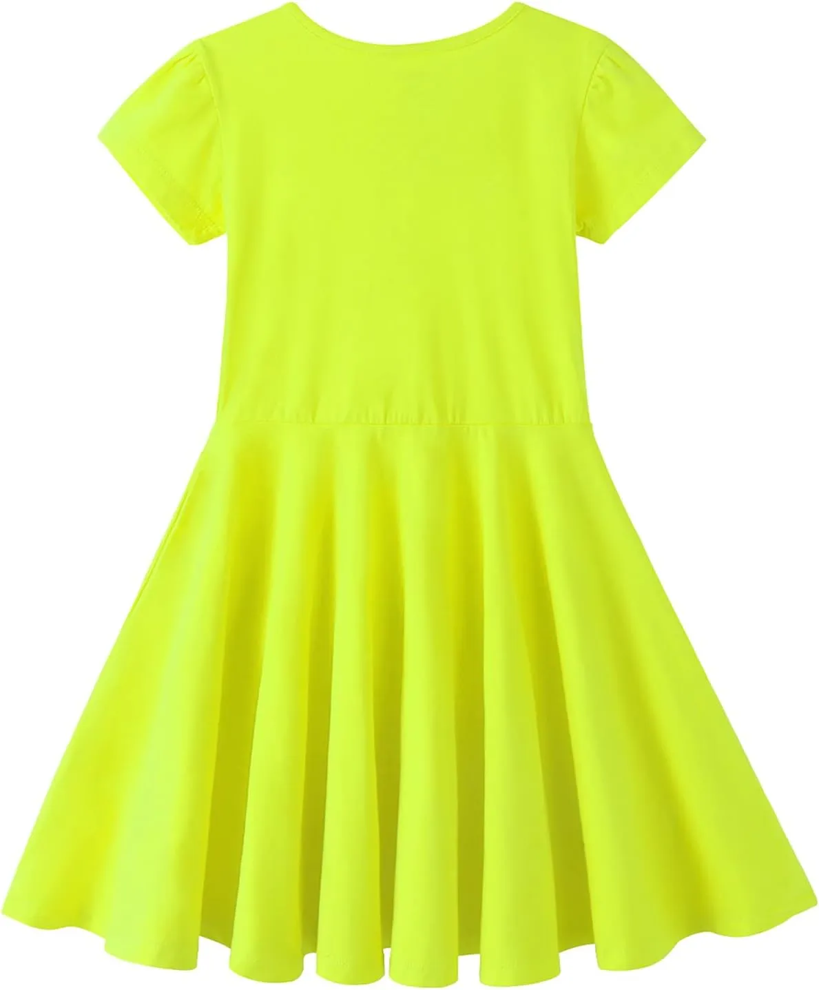 Noomelfish Girls Short Puff Sleeve Dress Summer Casual Knit Swing Twirl Skater Dresses with Pockets (2-12 Years)