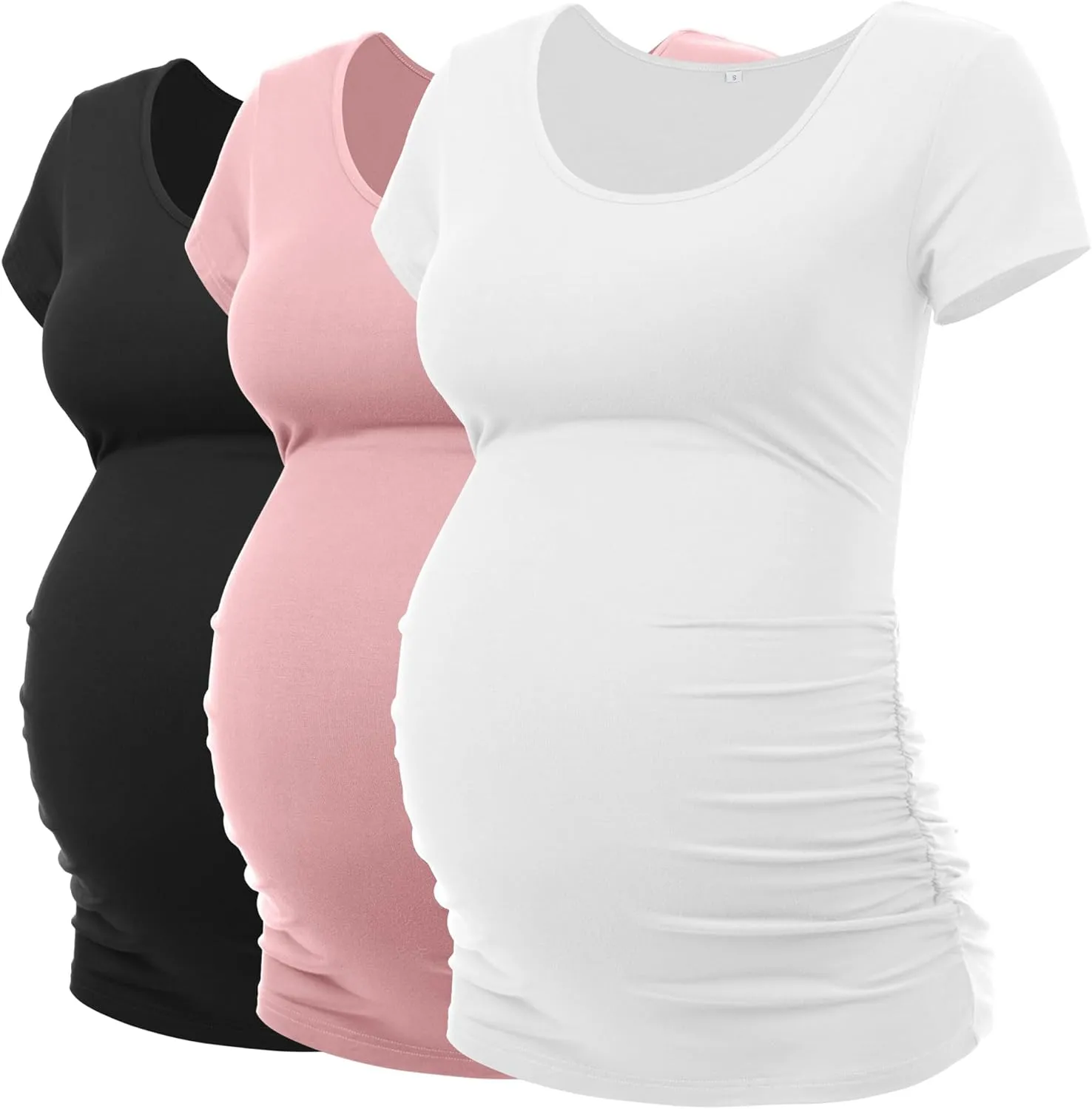 Peauty 3 Pack Women Maternity Shirts Side Ruched Summer Maternity Clothes Short Sleeve Maternity Tops Pregnancy Clothes