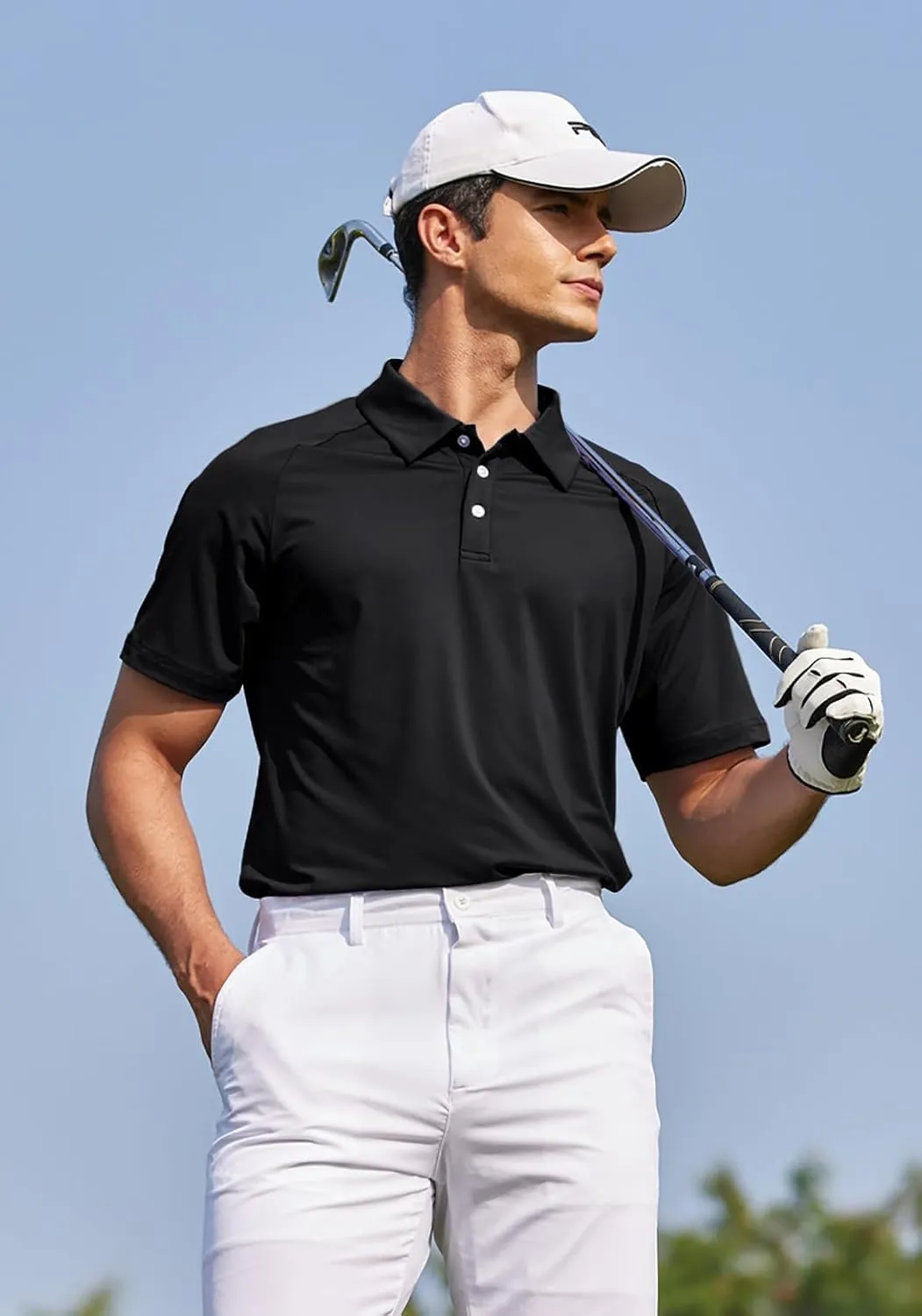 PINSPARK Mens Golf Polo Shirts Performance Quick-Dry Moisture-Wicking Collared Shirts Short Sleeve Buttons Casual Polo Shirts
