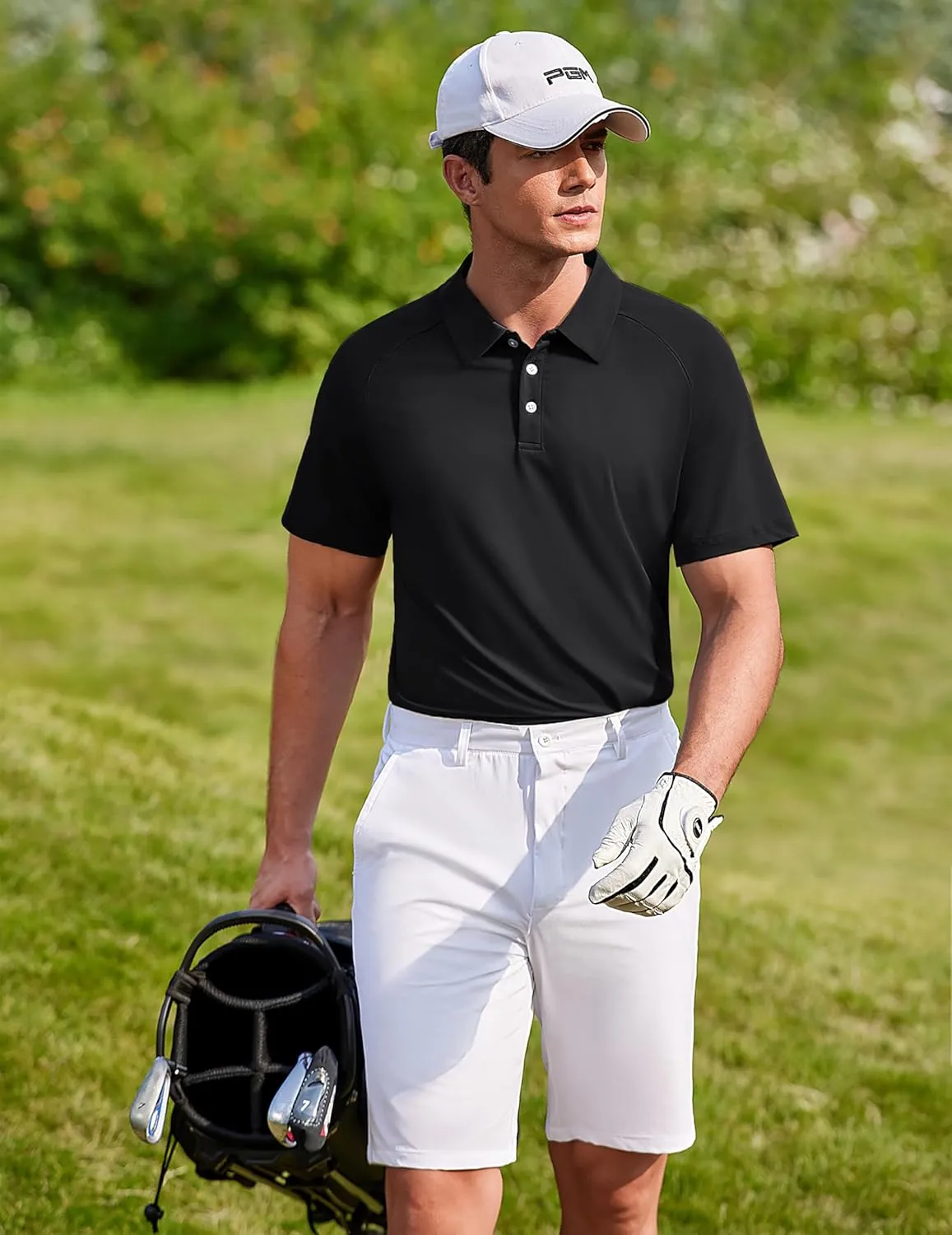 PINSPARK Mens Golf Polo Shirts Performance Quick-Dry Moisture-Wicking Collared Shirts Short Sleeve Buttons Casual Polo Shirts