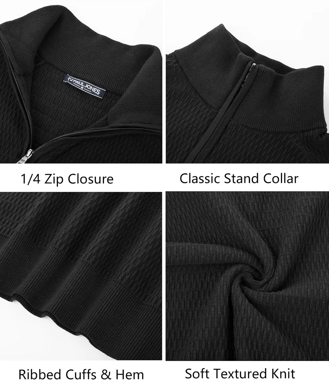 PJ PAUL JONES Men's Quarter Zip Sweaters Slim Fit Long Sleeve Casual Pullover Sweater Knit Textured Mock Neck Polo Sweaters