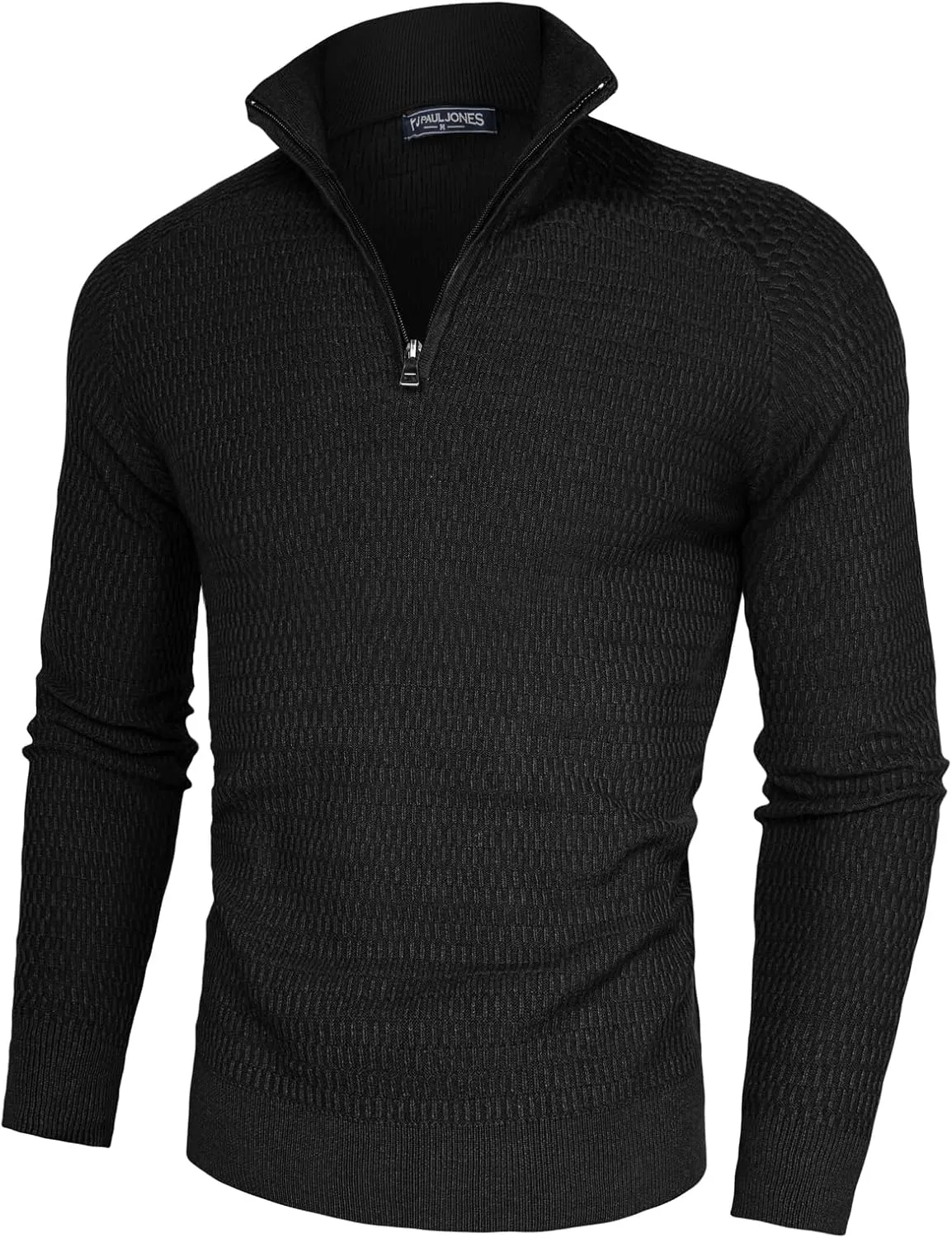 PJ PAUL JONES Men's Quarter Zip Sweaters Slim Fit Long Sleeve Casual Pullover Sweater Knit Textured Mock Neck Polo Sweaters