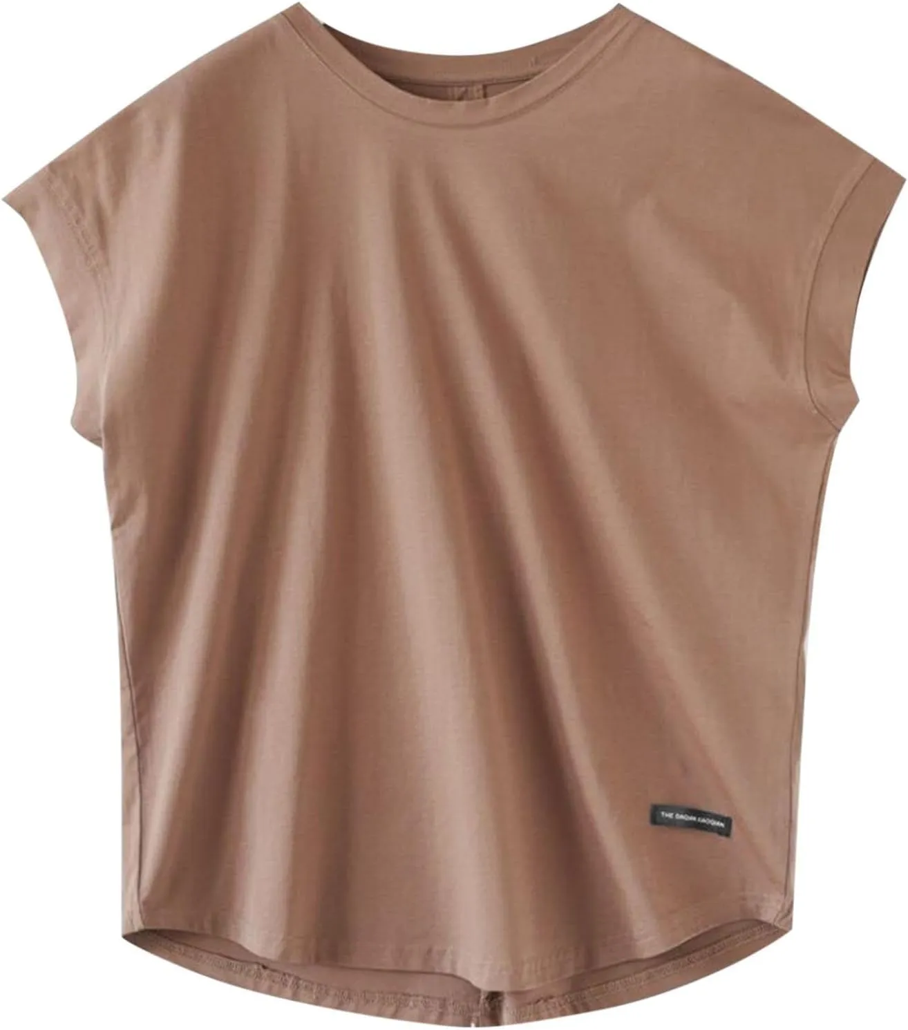 Plus Size Womens Clothing Cap Sleeves Crewneck Back Hollow Out Solid Color T-Shirts Loose Casual Summer Going Out Tees