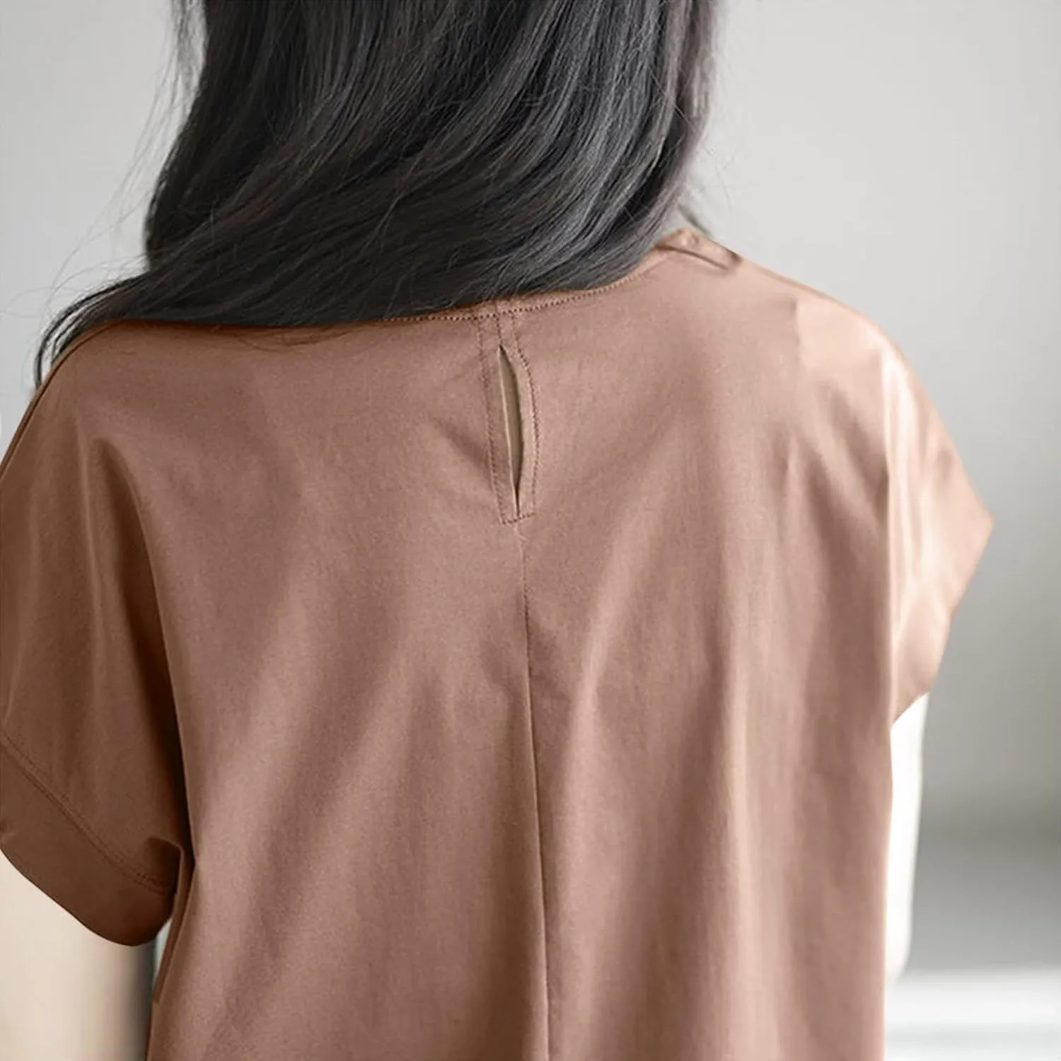 Plus Size Womens Clothing Cap Sleeves Crewneck Back Hollow Out Solid Color T-Shirts Loose Casual Summer Going Out Tees