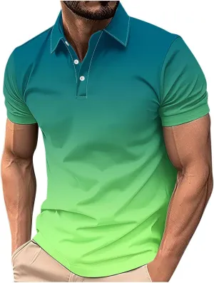 Polo Shirts for Men Short Sleeve Button Down Collar Gradient Tees Dressy Casual Business Work Tshirt Summer Golf Tops