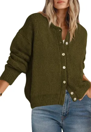 PRETTYGARDEN Long Sleeve Crewneck Button Down Womens Sweaters Spring Open Front Chunky Cardigan Sweaters for Women 2025