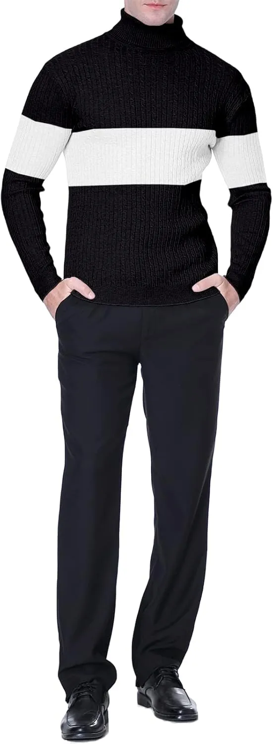 QZH.DUAO Men's Casual Slim Fit Turtleneck Pullover Sweaters Tops with Twist Patterned