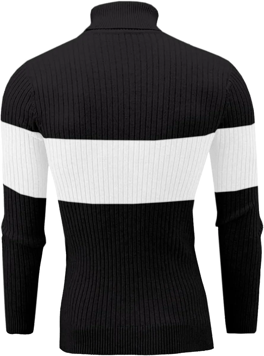 QZH.DUAO Men's Casual Slim Fit Turtleneck Pullover Sweaters Tops with Twist Patterned