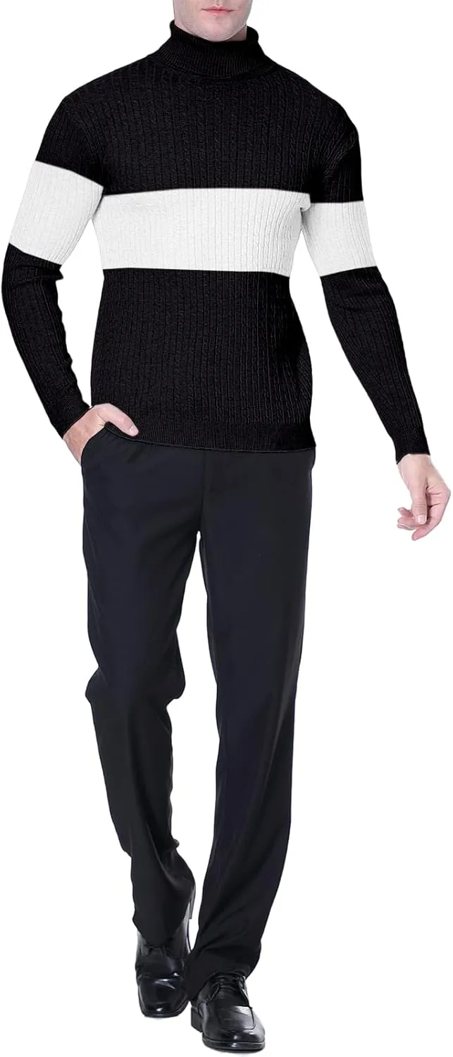 QZH.DUAO Men's Casual Slim Fit Turtleneck Pullover Sweaters Tops with Twist Patterned