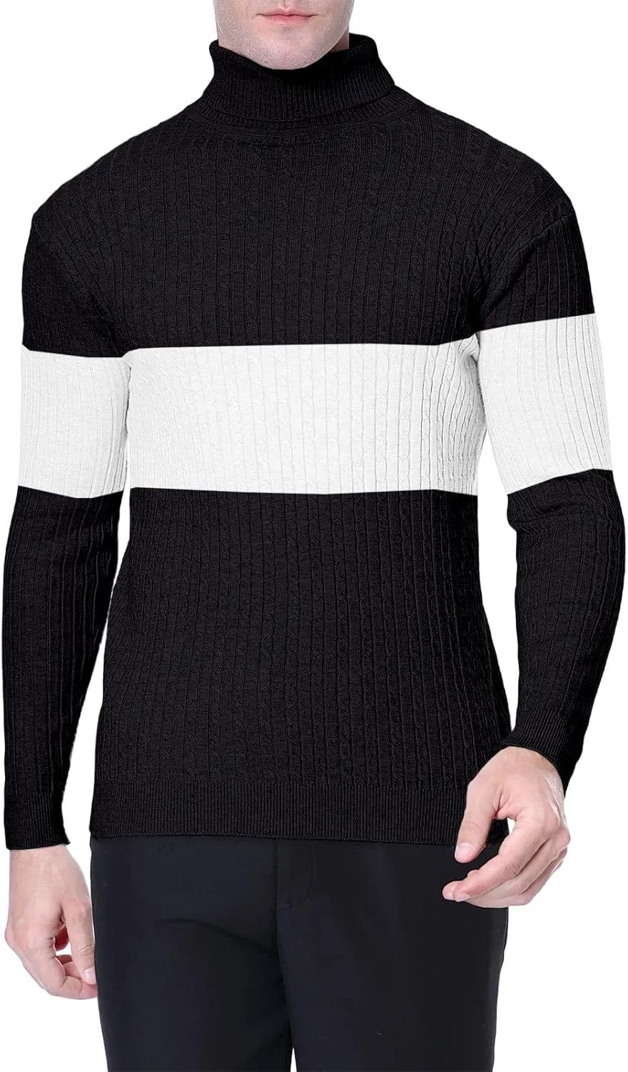 QZH.DUAO Men's Casual Slim Fit Turtleneck Pullover Sweaters Tops with Twist Patterned