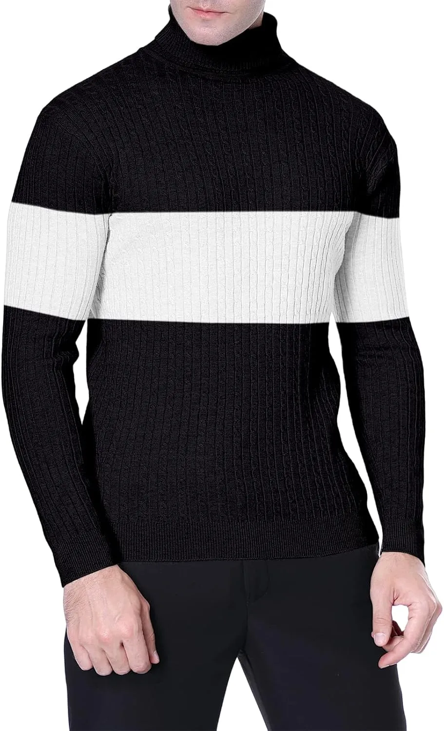 QZH.DUAO Men's Casual Slim Fit Turtleneck Pullover Sweaters Tops with Twist Patterned