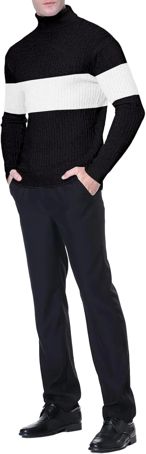 QZH.DUAO Men's Casual Slim Fit Turtleneck Pullover Sweaters Tops with Twist Patterned