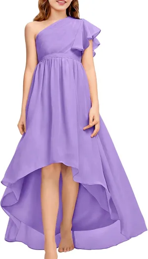 rrhss Flower Girls One Shoulder Ruffle Dresses Flowy A-line Twirl Sleeveless Dress Cute Wedding Prom Party Gowns