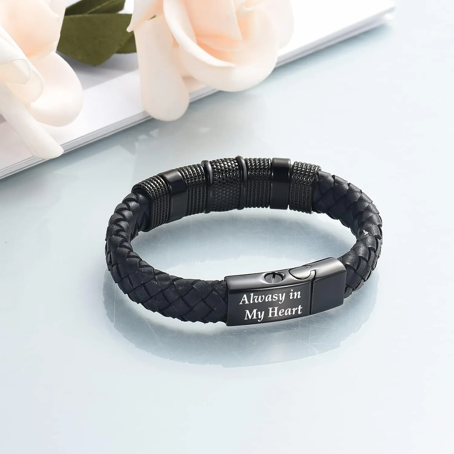 shajwo Cremation Urn Bracelet for Ashes Jewelry for Women Men Memorial Keepsake Cuff Bangle Leather Bracelet