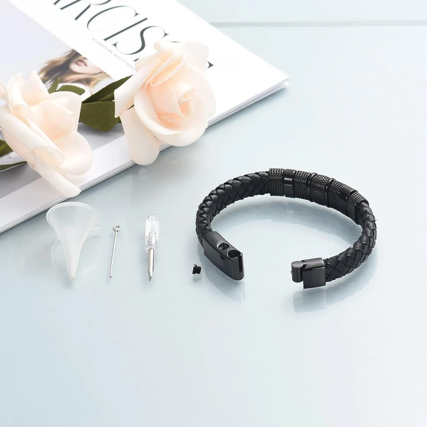 shajwo Cremation Urn Bracelet for Ashes Jewelry for Women Men Memorial Keepsake Cuff Bangle Leather Bracelet