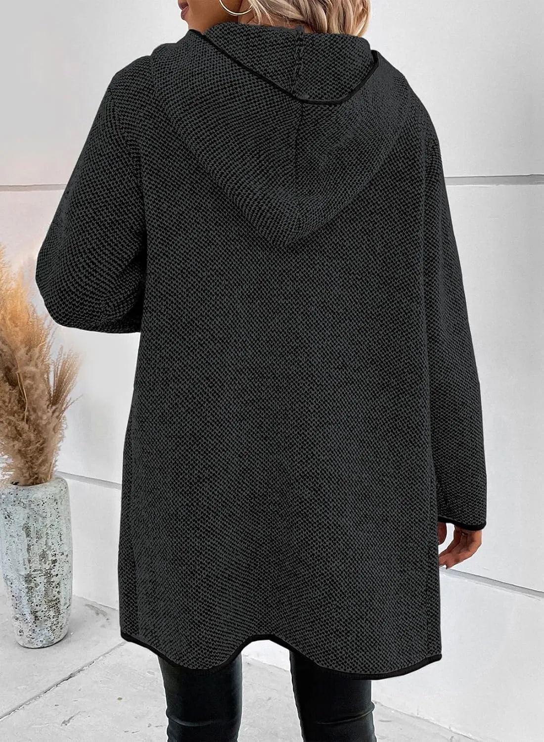 Sidefeel Women's 2025 Fall Long Sleeve Open Front Contrast Cardigan Sweaters Oversized Chunky Knit Hooded Sweaters Coat