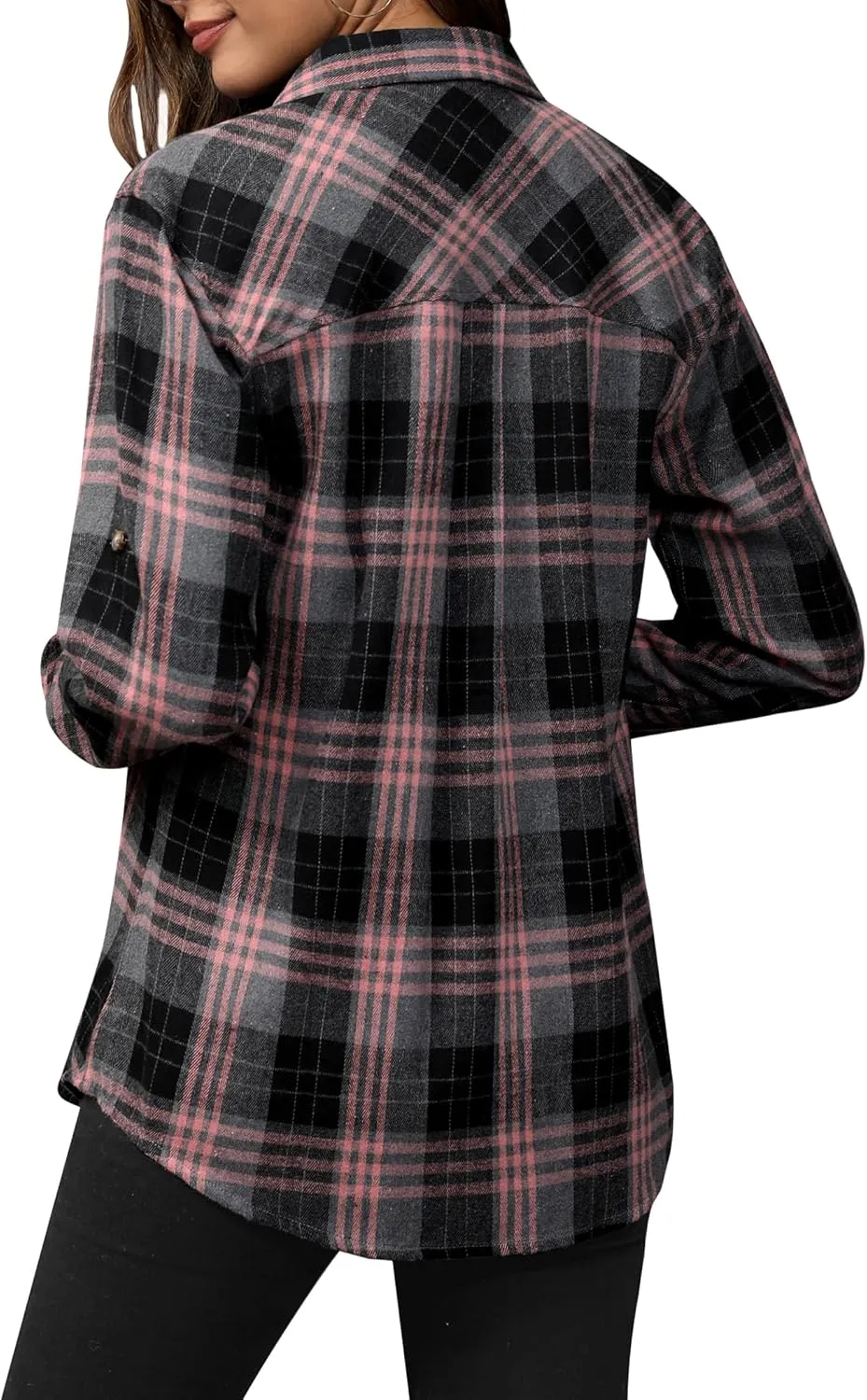 siliteelon Flannel Shirt Women Plaid Shirts Button Down Long Sleeve Oversized Cotton Boyfriend Casual Roll Up Blouse Tops