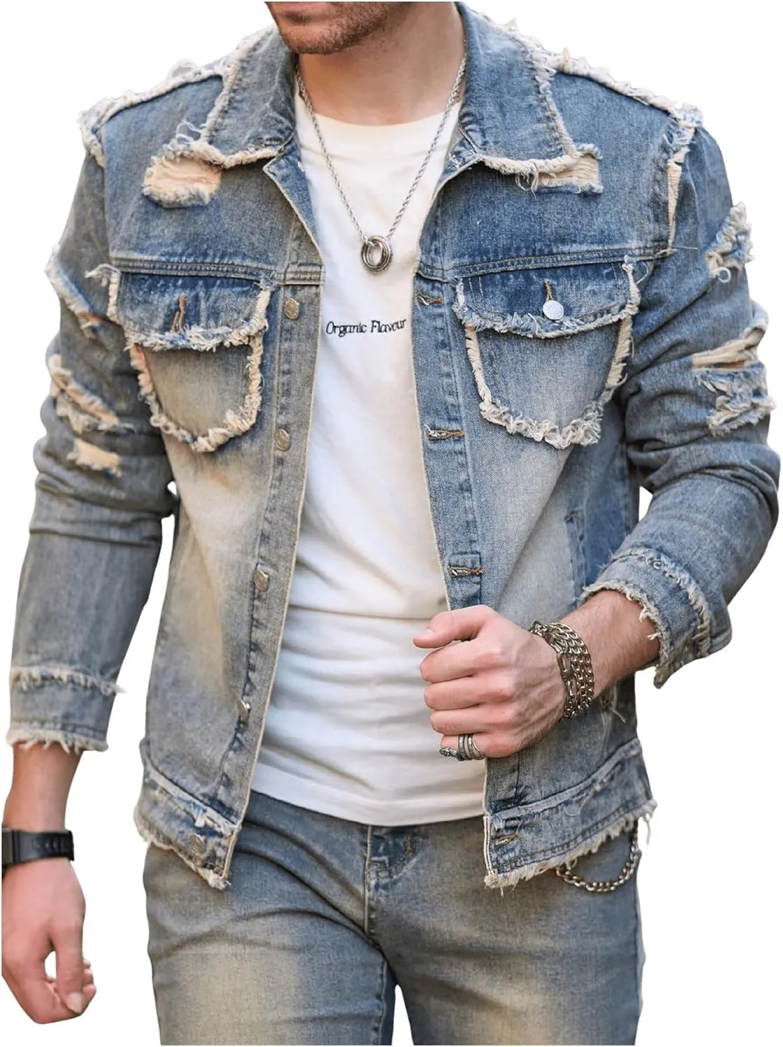 SOLY HUX Men's Denim Jacket Jean Jacket Men Vintage Trucker Jackets Coats Long Sleeve Casual Denim Outerwear