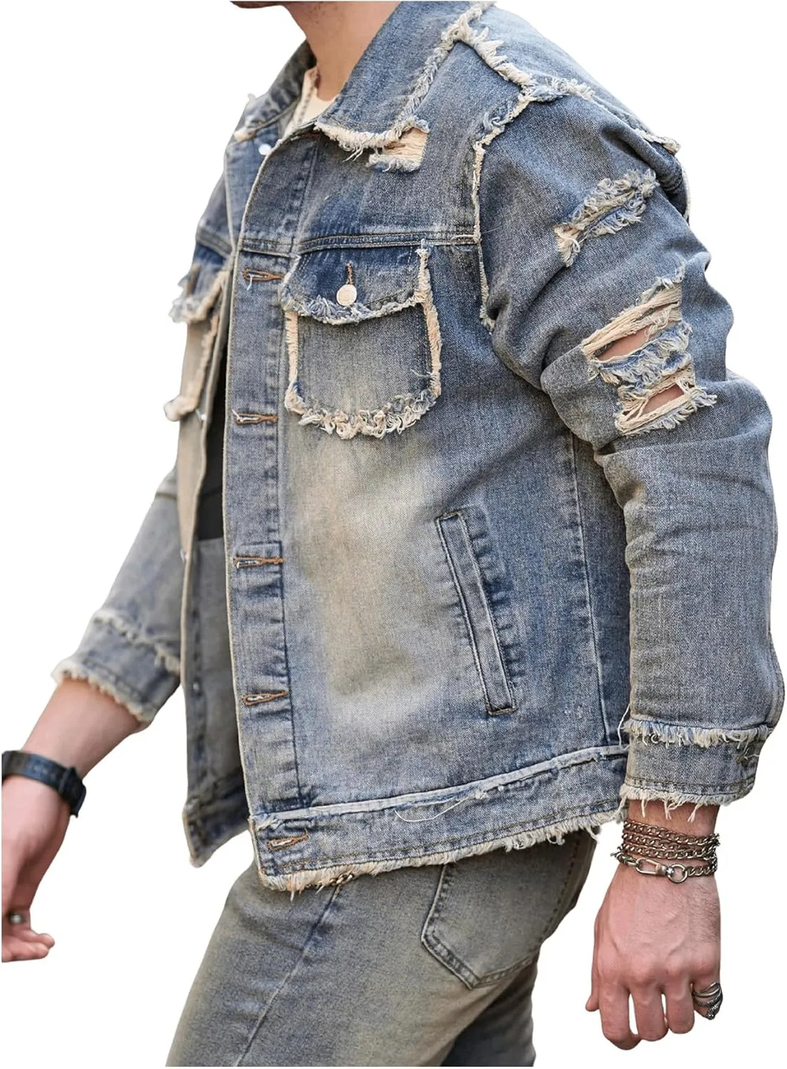 SOLY HUX Men's Denim Jacket Jean Jacket Men Vintage Trucker Jackets Coats Long Sleeve Casual Denim Outerwear