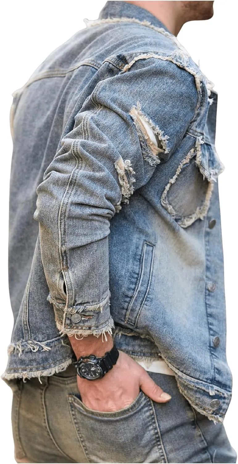 SOLY HUX Men's Denim Jacket Jean Jacket Men Vintage Trucker Jackets Coats Long Sleeve Casual Denim Outerwear
