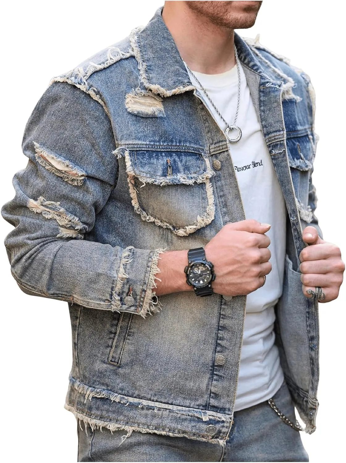 SOLY HUX Men's Denim Jacket Jean Jacket Men Vintage Trucker Jackets Coats Long Sleeve Casual Denim Outerwear