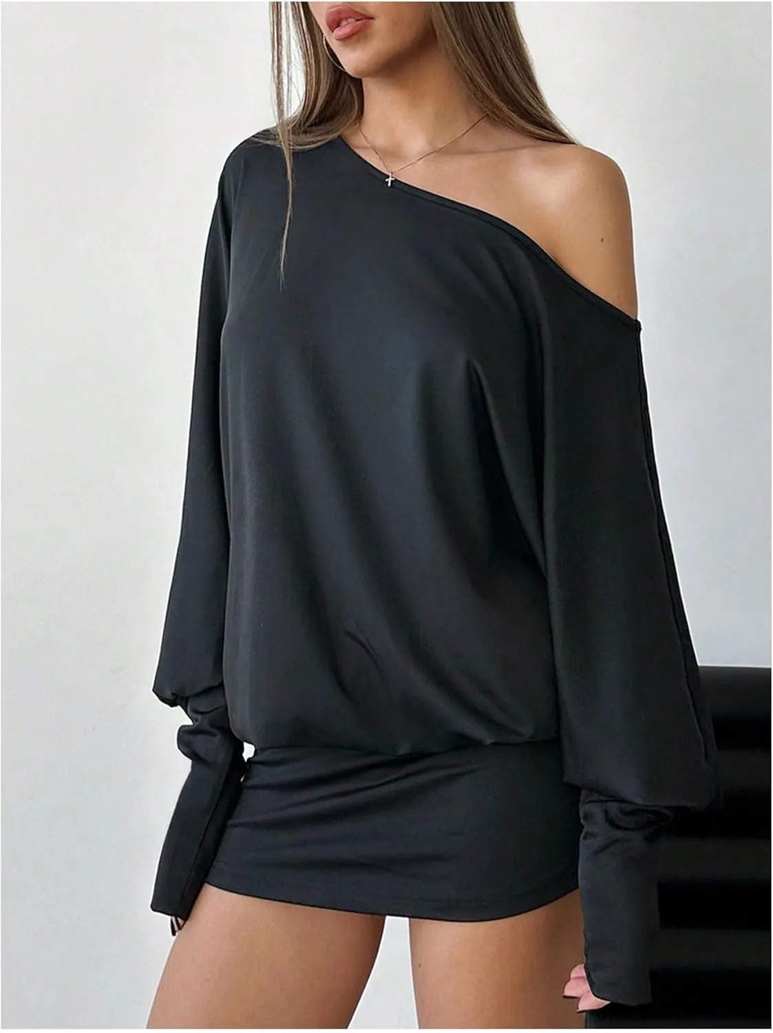SOLY HUX Women's Long Sleeve Off The Shoulder Dress Y2k Mini Dress Streetwear Music Festival Outfits