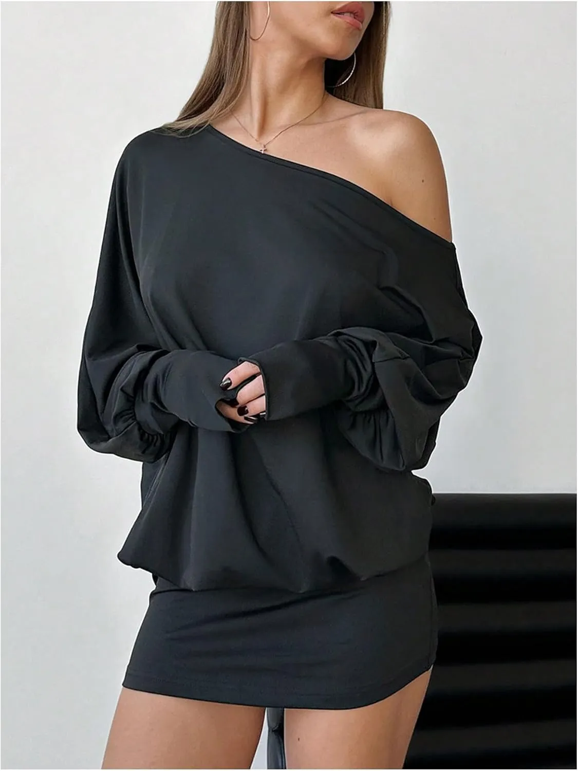 SOLY HUX Women's Long Sleeve Off The Shoulder Dress Y2k Mini Dress Streetwear Music Festival Outfits