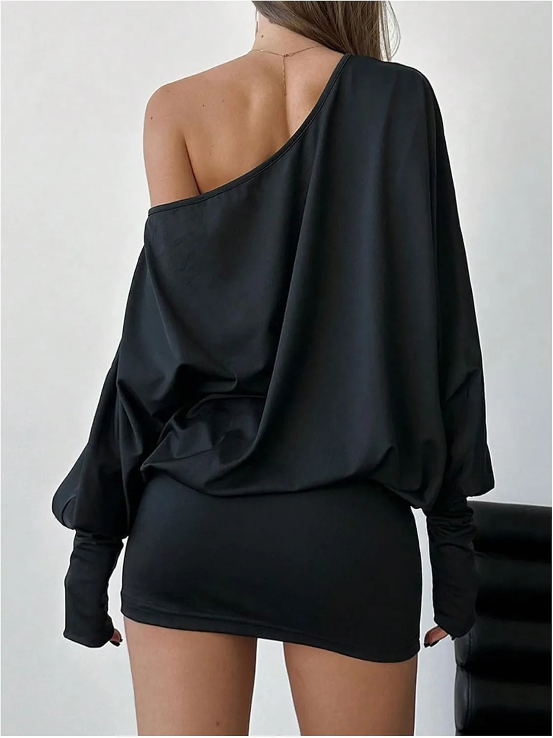 SOLY HUX Women's Long Sleeve Off The Shoulder Dress Y2k Mini Dress Streetwear Music Festival Outfits