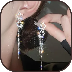 Star Earrings for Women Sparkly Star Long Tassel Earrings Silver Dangle Earrings Birthday Christmas Party Jewelry Gifts