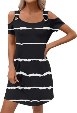 Summer Dresses for Women 2025 Beach Vacation Spring Clothes Eyelet Off-Shoulder Strap Fashion Mini Dress