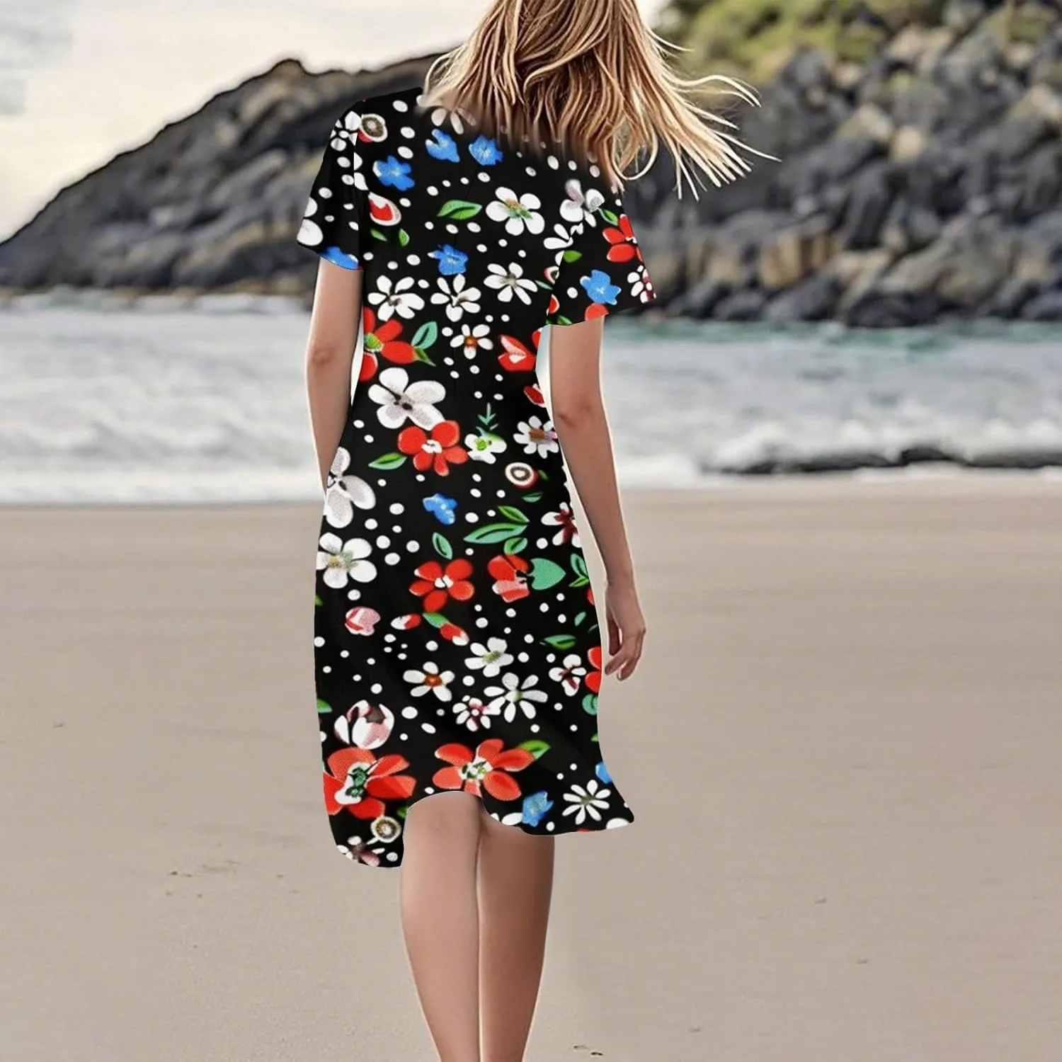 Summer Wedding Dresses for Women 2025 Casual Flowy Elegant Dress Ruffle Short Sleeve Floral Dresses Midi Chiffon Dress