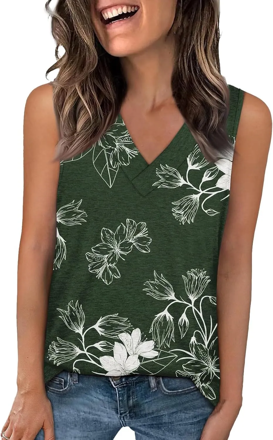 Tank Tops for Women Flowy Printed Tunic Tops V Neck Sleeveless Trendy Tank Tops Loose Fit Casual T Shirts