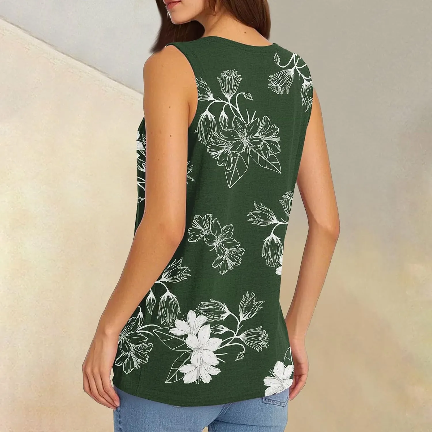Tank Tops for Women Flowy Printed Tunic Tops V Neck Sleeveless Trendy Tank Tops Loose Fit Casual T Shirts