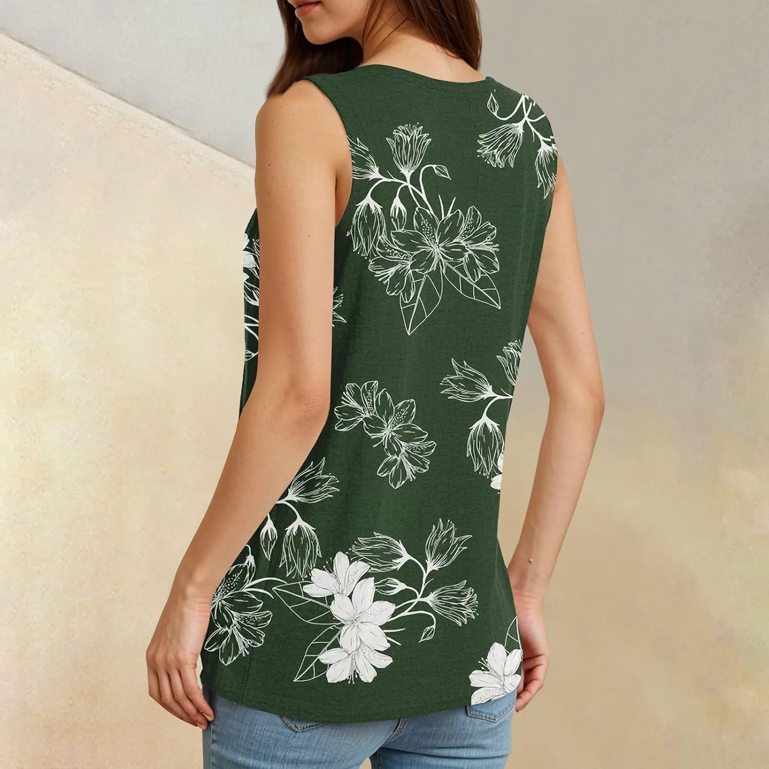 Tank Tops for Women Flowy Printed Tunic Tops V Neck Sleeveless Trendy Tank Tops Loose Fit Casual T Shirts