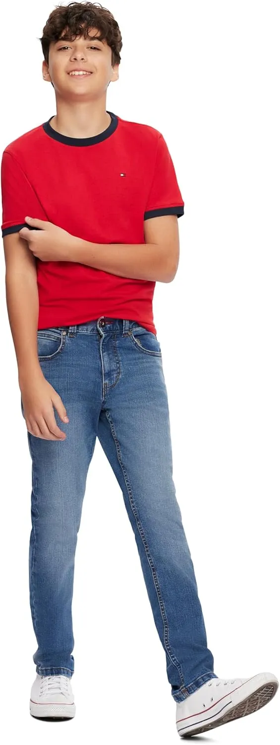 Tommy Hilfiger Boys' Short Sleeve Solid Ringer Crew Neck T-Shirt, Soft, Comfortable, Relaxed Fit