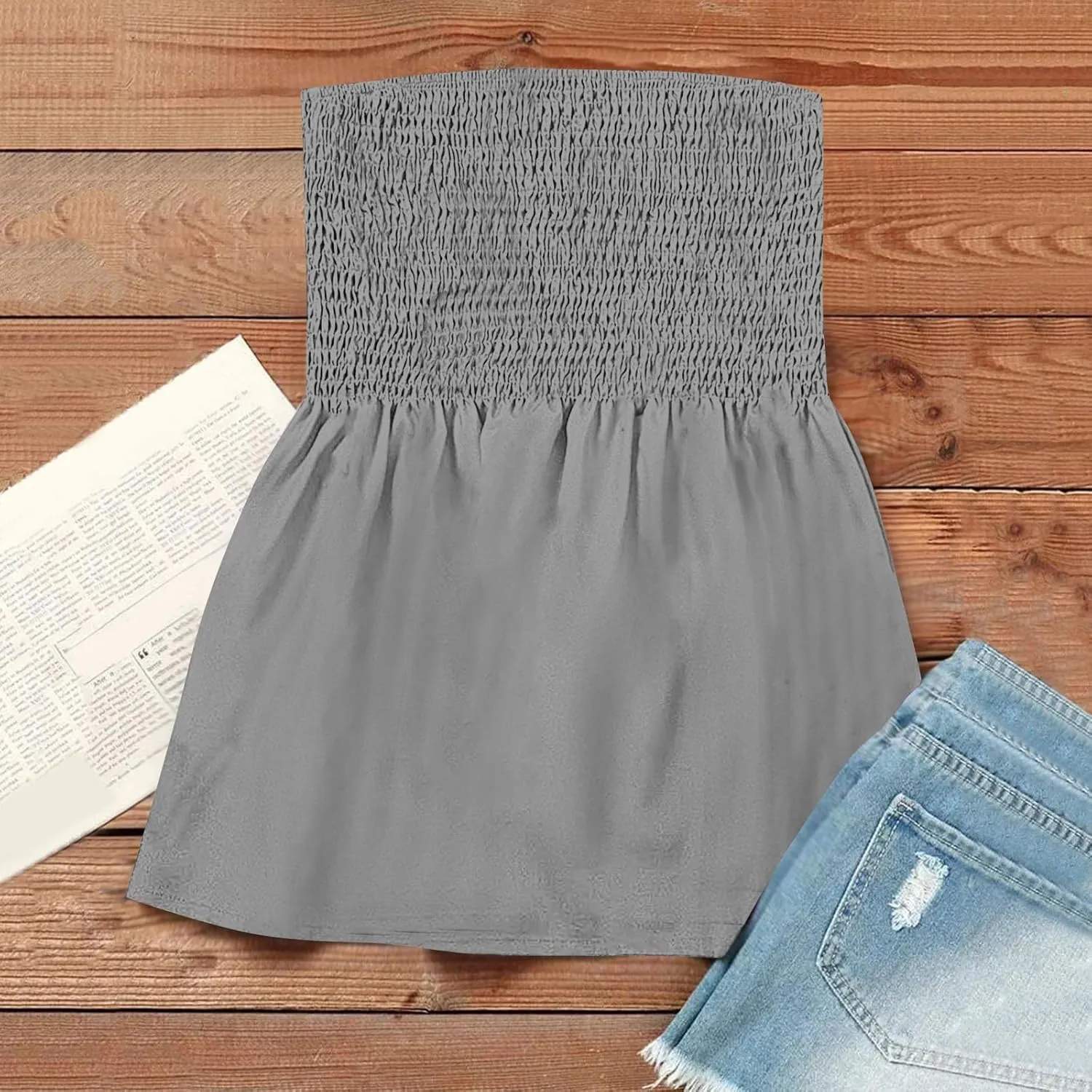 Tube Tops Women Elastic Trim Strapless Shirts Summer Casual Bandeau Tank Off The Shoulder Top Going Out Tunic