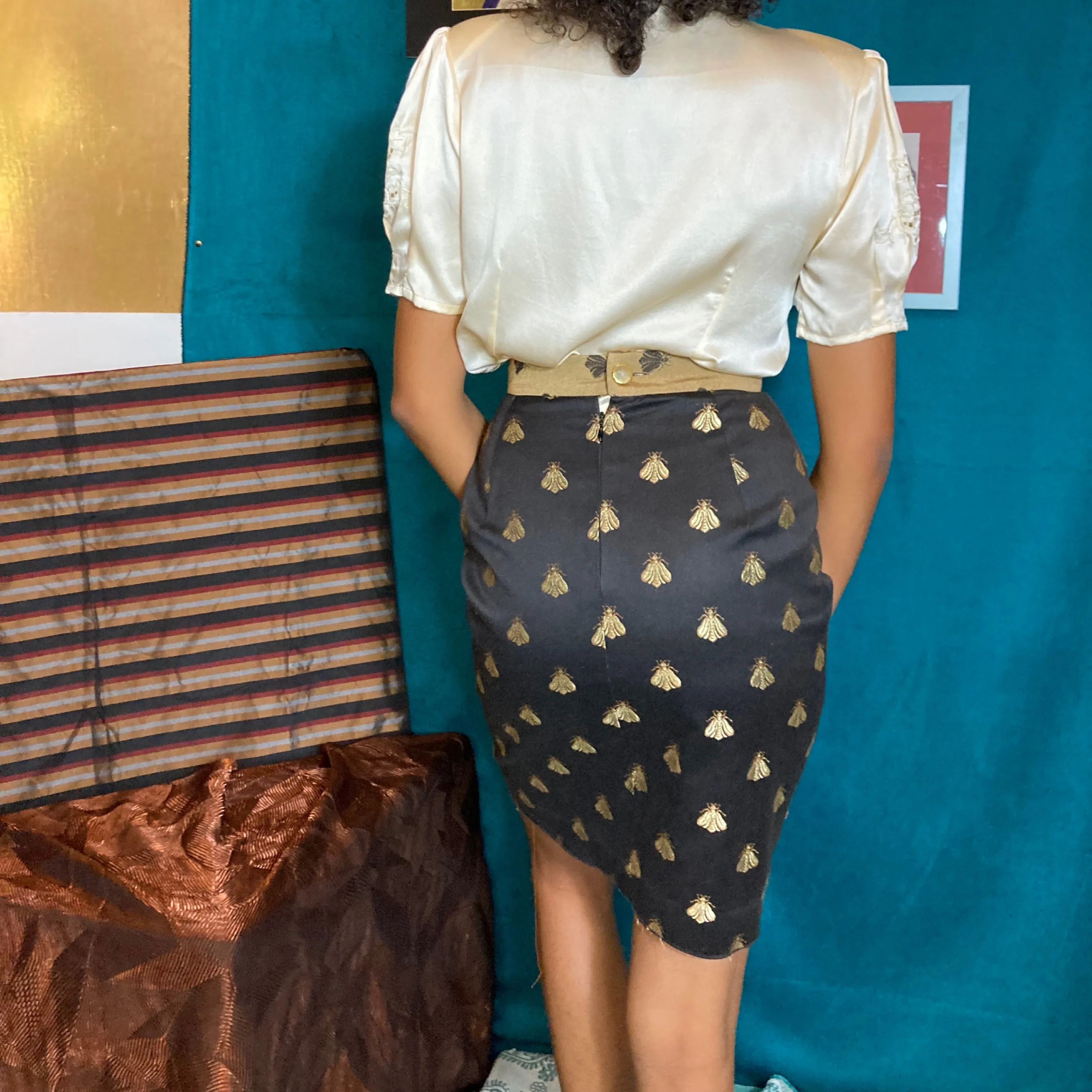 Vintage 60s Pauline Farrando Paris Creations Hand Sewn Pencil Skirt size  S