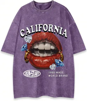 WDIRARA Men's Y2k Lip Graphic Print Tees Vintage Hipster Hip Hop Crew Neck T-Shirt Streetwear Top