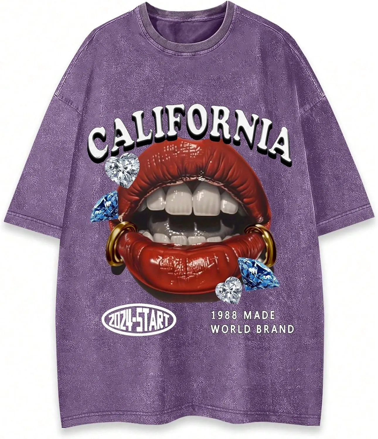 WDIRARA Men's Y2k Lip Graphic Print Tees Vintage Hipster Hip Hop Crew Neck T-Shirt Streetwear Top