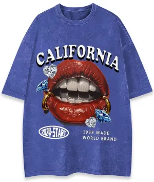 WDIRARA Men's Y2k Lip Graphic Print Tees Vintage Hipster Hip Hop Crew Neck T-Shirt Streetwear Top