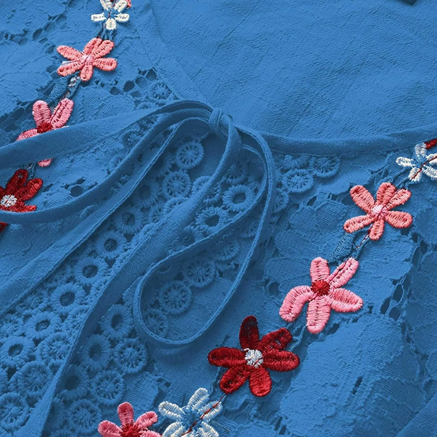 Women Mexican Embroidered Blouse Tops Cotton Linen Summer Shirts 3/4 Length Sleeve Tunics Trendy Boho Peasant Clothes