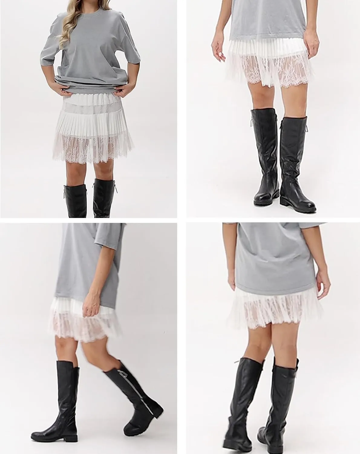 Womens Lace Pleated Skirts Flowy Y2K Style Floral Ruffled Lace Trim Mini Skirts with Lining