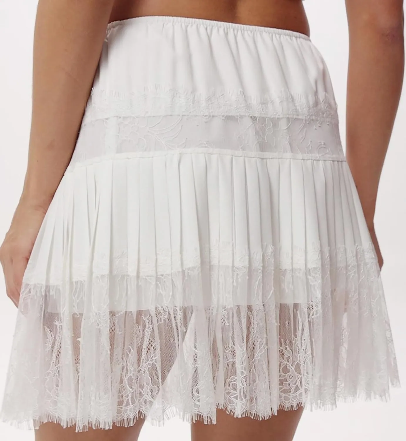 Womens Lace Pleated Skirts Flowy Y2K Style Floral Ruffled Lace Trim Mini Skirts with Lining