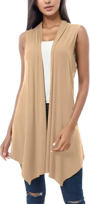 Women's Long Cardigan Vest Sleeveless SweaterS with Pockets Open Front Draped Casual Lightweight Vest Coats 2023