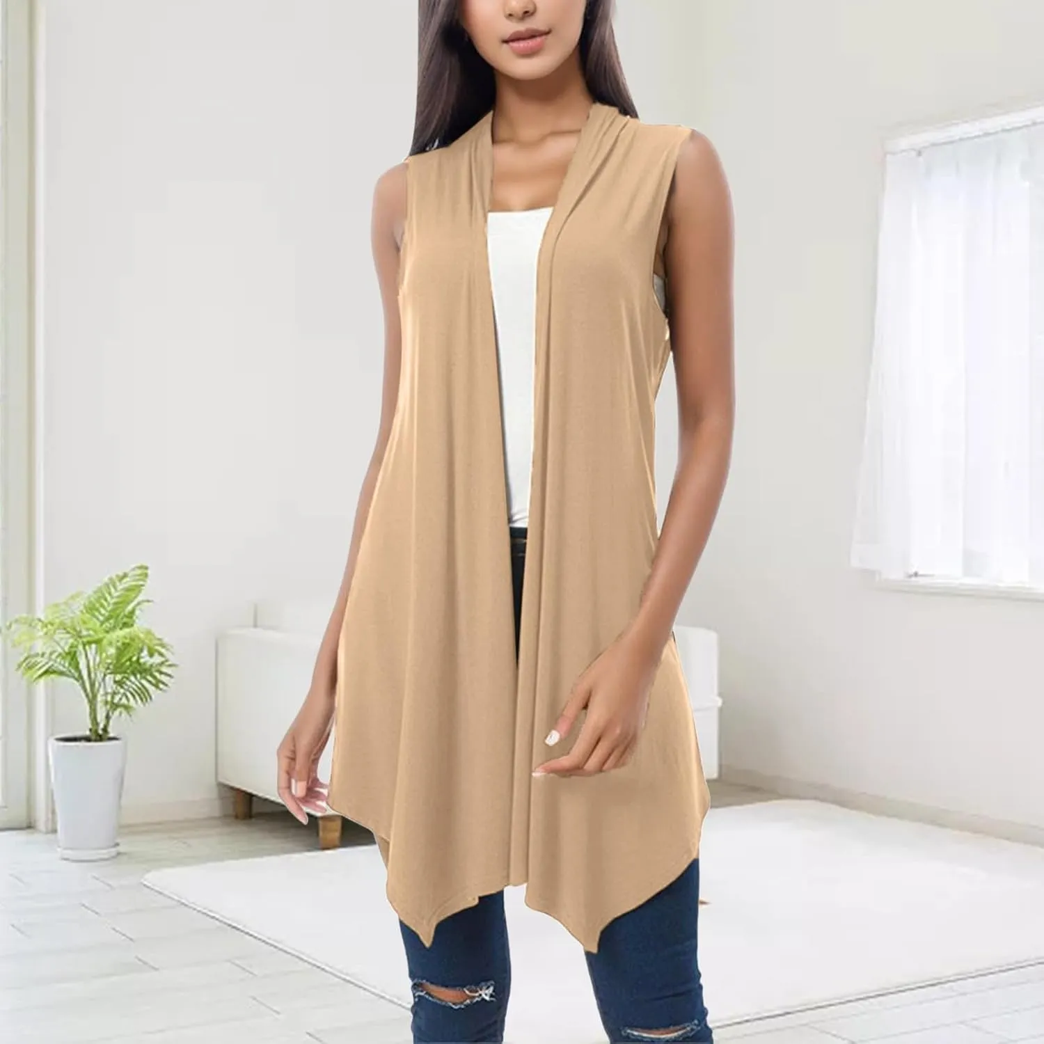 Women's Long Cardigan Vest Sleeveless SweaterS with Pockets Open Front Draped Casual Lightweight Vest Coats 2023