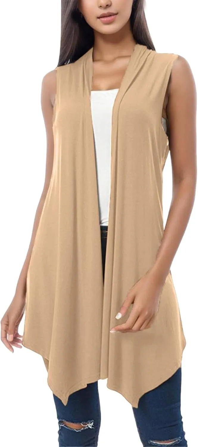 Women's Long Cardigan Vest Sleeveless SweaterS with Pockets Open Front Draped Casual Lightweight Vest Coats 2023