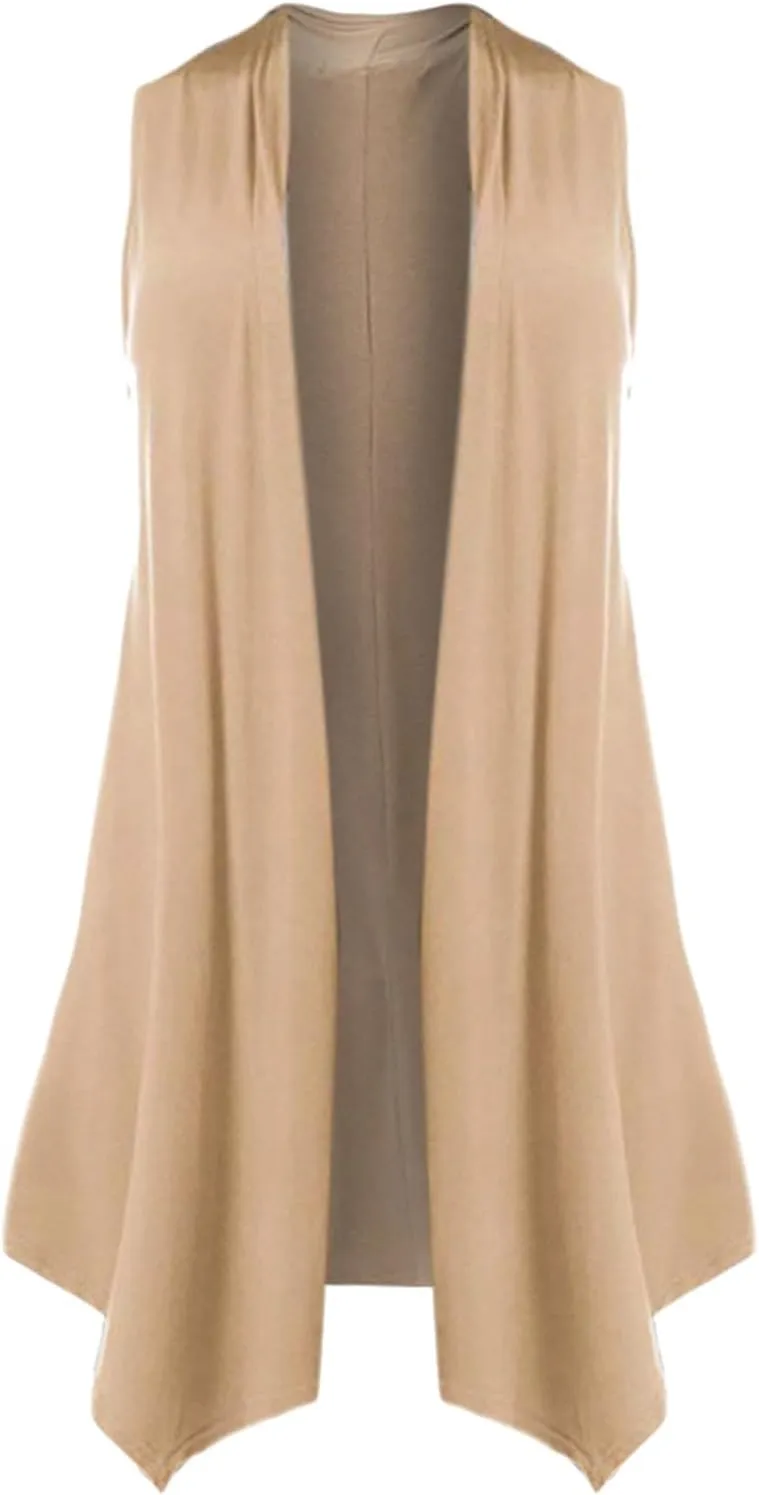 Women's Long Cardigan Vest Sleeveless SweaterS with Pockets Open Front Draped Casual Lightweight Vest Coats 2023